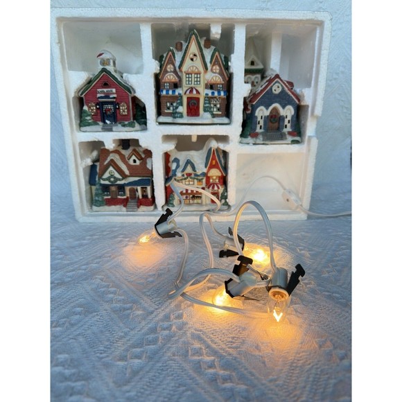 Mervyns 1994 Village Square 5 Piece Miniature House Set Vintage Christmas - Picture 2 of 7